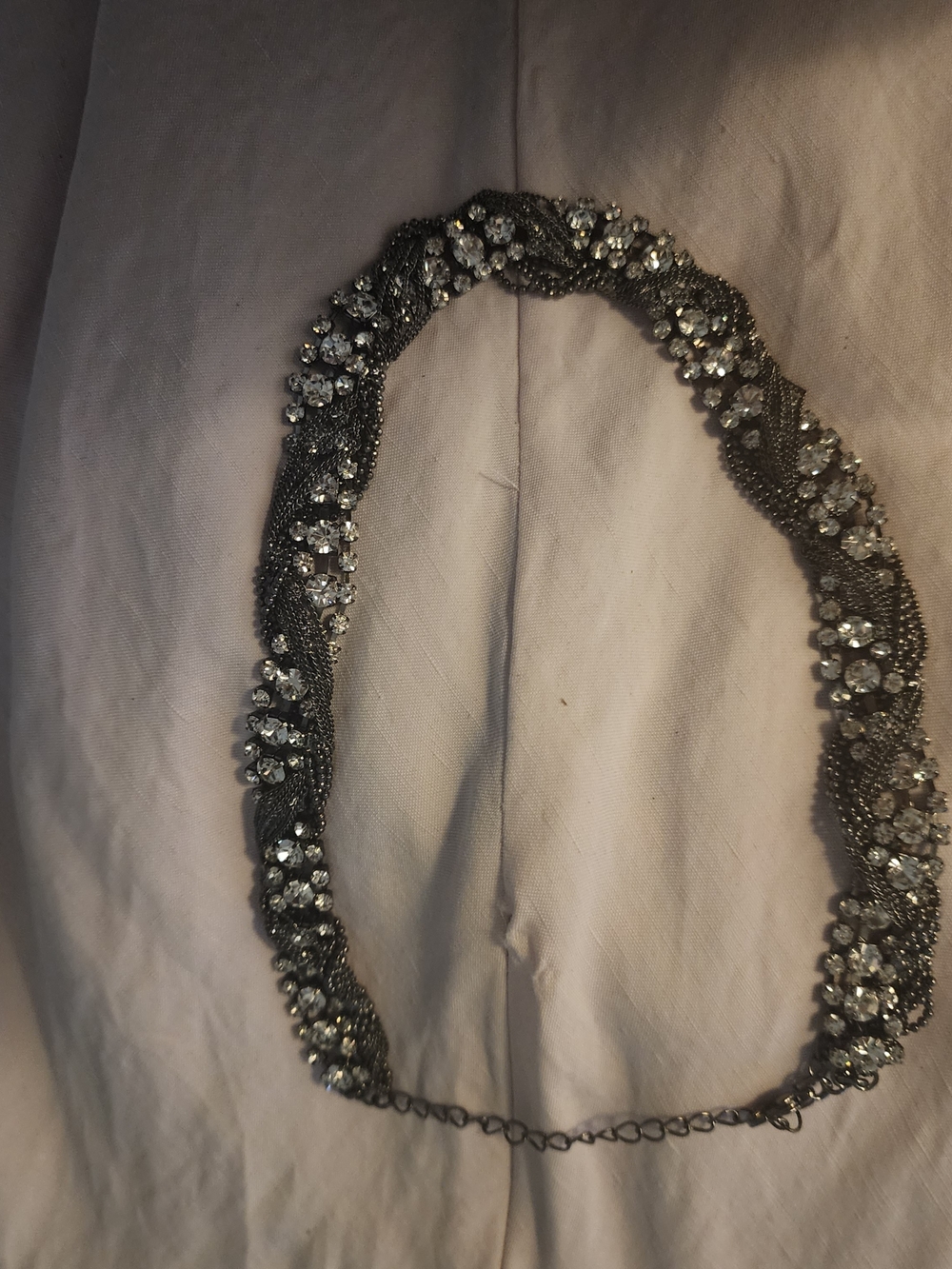 Rhinestone Braided Chain Statement Necklace - Gunmetal
